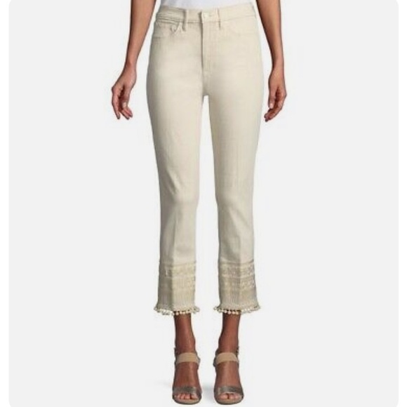 Tory Burch Lana Pom Pom cream embroidered jeans size 27 - Picture 1 of 10